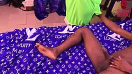 horny african wife happy to meet lover naked and hard so sits wet pussy on cock