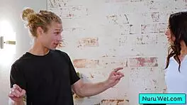 Sexy brunette masseuse strips and gives wet nuru massage - michael vegas sophia burns