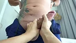 Secretary jerks off and sucks boss's huge cock in hotel pov