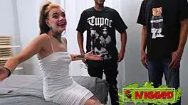 interracial with lady medusa three big black cocks in her first time with group sex.