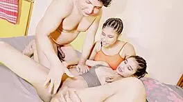 hey, let's dive into this brunette threesome party with ffm fun