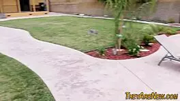 A teen experiences her first porn shoot with a pov cumshot