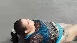 Latina beauty with big ass enjoys beach fun
