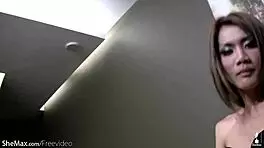 Ladyboy in Pantyhose Trains Blowjob Skills