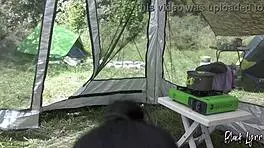 risky outdoor blowjob in the forest while camping unseen by anyone around