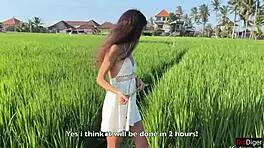 Cute rice picker gets paid with rough sex for her outdoor work.
