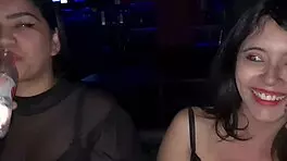 Petite skinny teen sits and twerks on big cock in swingers club booth suggestively