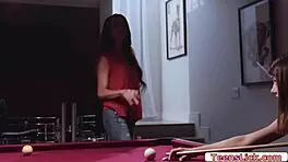 hey, she teaches her friend to play billiard in a fun way