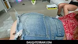 Stepson Confronts Girls, Gets Double Blowjob from Best Friends