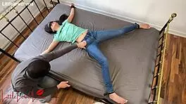 tickle three petite filipina in tight jeans tickled hard