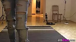 The Young Teen Sucks Old Man's Monster Cock In Hardcore Pov, Wearing Stockings And Shoes!