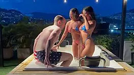 Latina Girls Next Door In American Flag Bikinis Ask White Guy Next Door To Play In The Jacuzzi