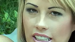 Young 18+ bitch on towel in garden invites man for intense fucking