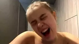 crazy teen squirting and getting fucked hard in the public gym