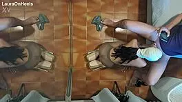 Can you believe this MILF in pantyhose giving blowjob on knees, swallowing cum?