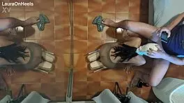 Can you believe this MILF in pantyhose giving blowjob on knees, swallowing cum?