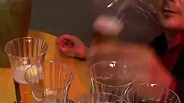 Teen brunette engages in intense anal threesome with double penetration and blowjobs