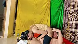 Hot husband relentlessly pounded his wife's wet pussy in hardcore threesome with big black cock.