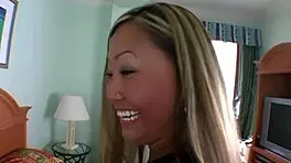 white guy rams asian's tiny ass with big pink dick then sprays small boobs with semen