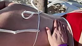 Hot girl begs for beach favor with big tits