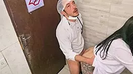 doctor and nurse can't resist and fuck in the hospital bathroom during the shift