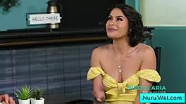 Sensual Busty Masseuse Prepares Client For Wet Nuru Massage!