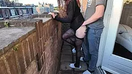 sexy petite whore gets fucked hard on the balcony in outdoor amateur romp