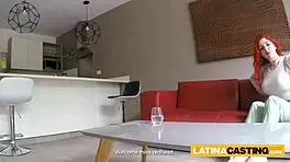 busty redhead teen 18+ strips and gets fucked on red lingerie at casting call