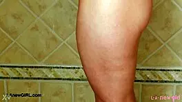 Captivating blonde model took a shower after the photoshoot