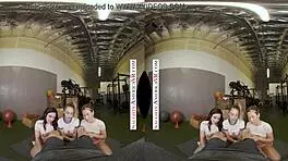 Sexy babes tag team gym stud