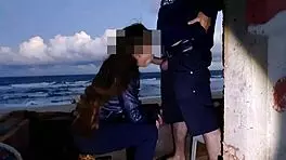 teen amateur takes big cock in ass on beach, creampie delight for voyeur