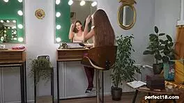 Eighteen Teen Playing in Front of the Mirror