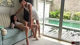 The slutty skinny babysitter must fuck her huge boss to keep her job - public cumwalk