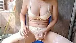 an amateur shemale masturbate in the open bathroom nervously