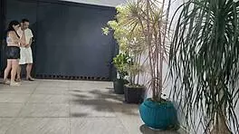 Risky Garage Sex With Neighbor While Husband Showers