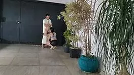 Risky Garage Sex With Neighbor While Husband Showers