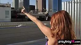 Bombastic Busty Redhead Teen Posing Naked On Rooftop