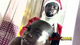 cute beautiful young babe in christmas costume shares lovely moment with santa during bedroom casting