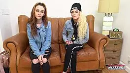 skinny hotties sassy and lola share a juicy cock to suck and get banged