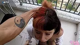 After Breakfast On The Balcony, My Husband Creampied My Ass