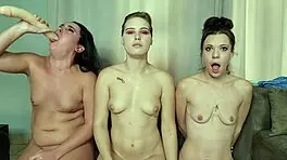 Three Girls Gag on Dildo Deepthroat Challenge