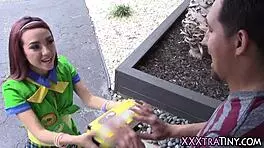 Small teen engages in hardcore fucking with massive cock