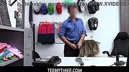 teen shoplifter bent over by officer for hardcore fucking and blowjob in office