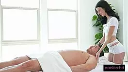 massage therapist milks big cock with her cunt