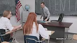 Hey, Check Out This Anal Threesome With Perky Coeds In Class