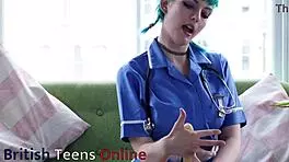 blue haired alternative nurse takes care of your cock in an appointment