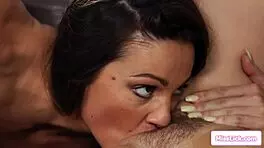 Busty Brunette Squirt Surprise in Lesbian Lick Fest