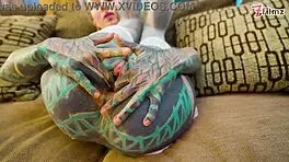 tattooed girl solo anal dildo play