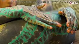 tattooed girl solo anal dildo play