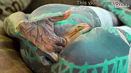 tattooed girl solo anal dildo play